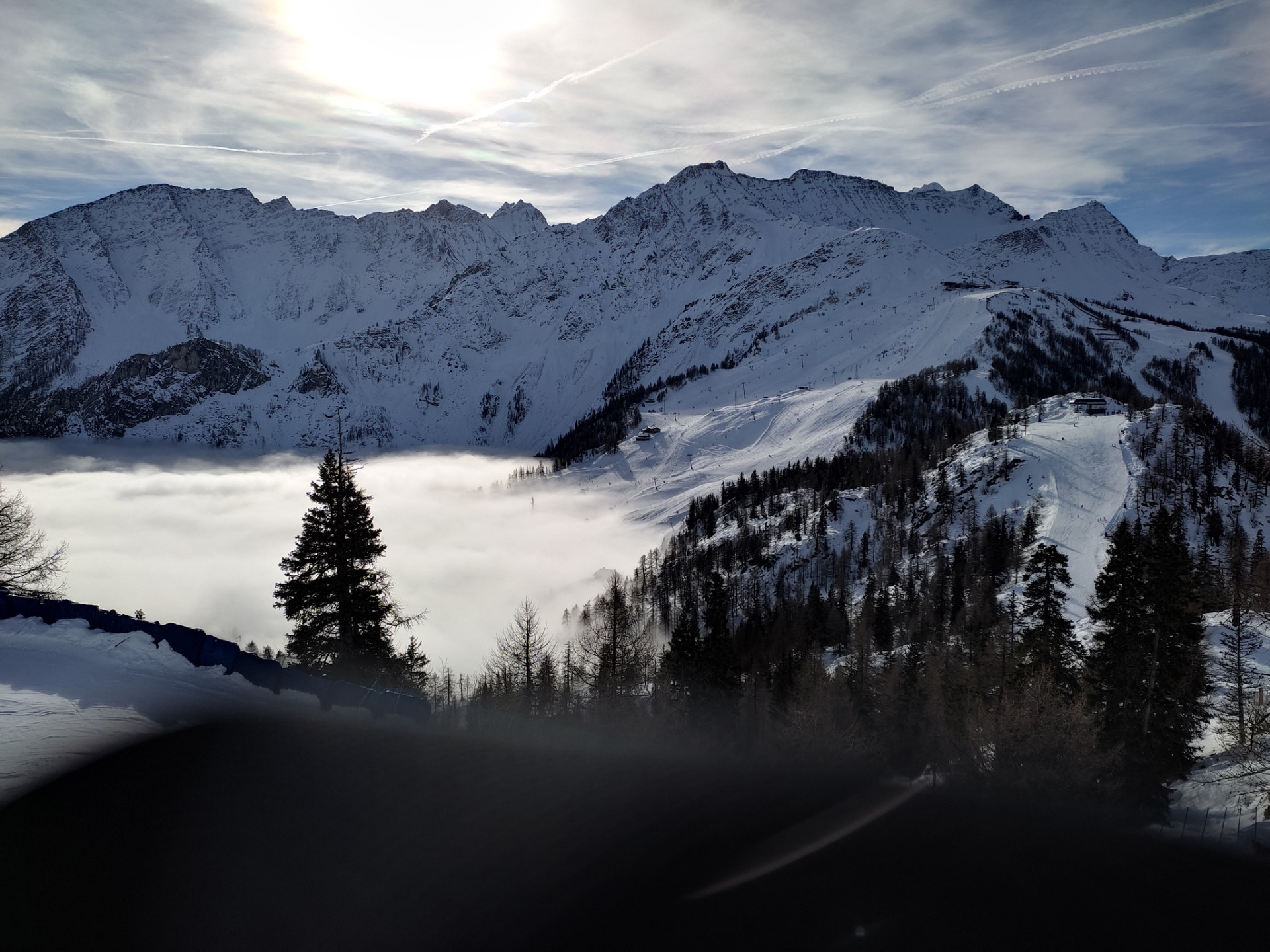 Col Checrouit above the clouds at piste opening, Courmayeur